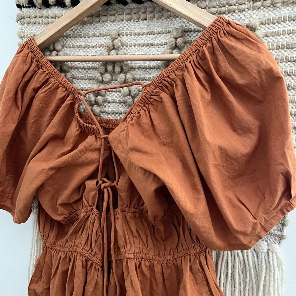 Free People Rust Puff Sleeve Blouse